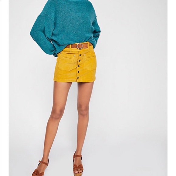 NWT Free People Corduroy mini skirt marigold - Picture 4 of 8